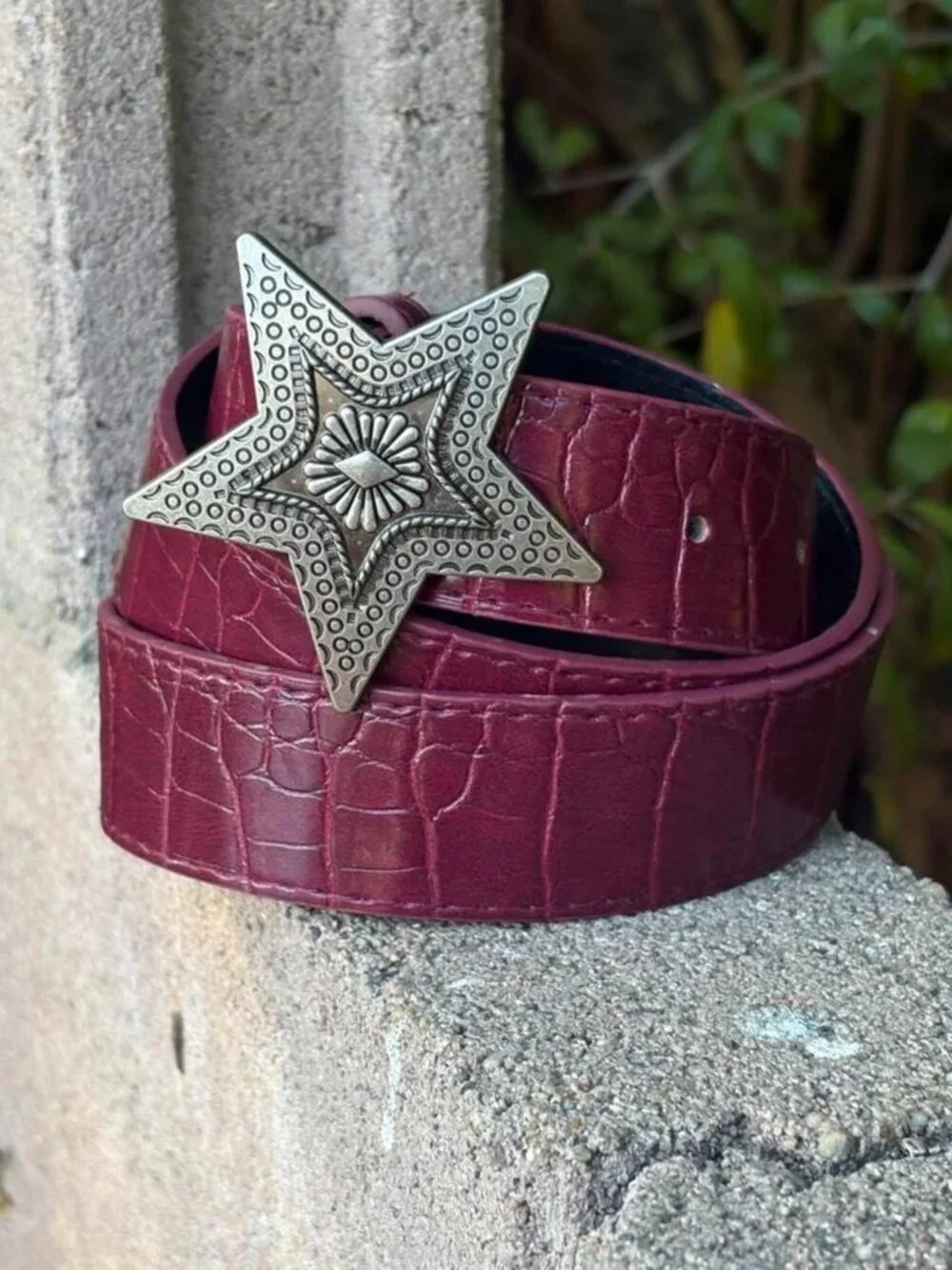 Burgundy Red Belt with Star Buckle